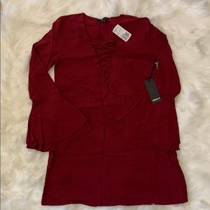 Deep V cut red dress